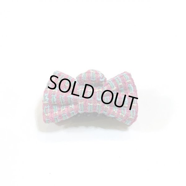 画像2: カラフルピンクなツイードのリボンバンスクリップ (2)