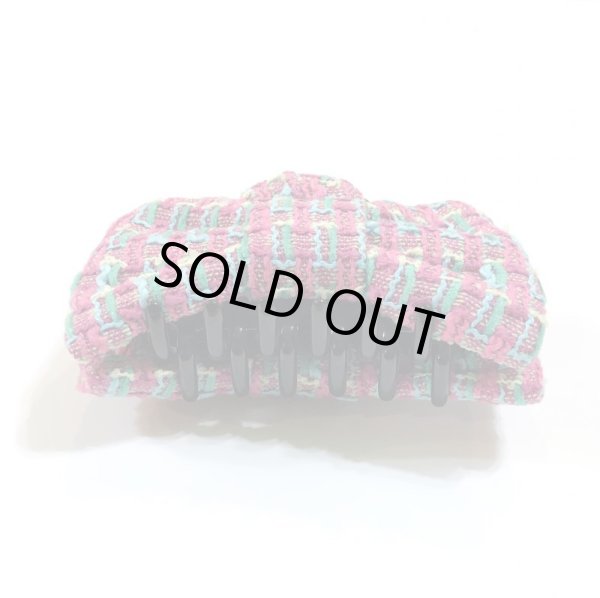 画像4: カラフルピンクなツイードのリボンバンスクリップ (4)