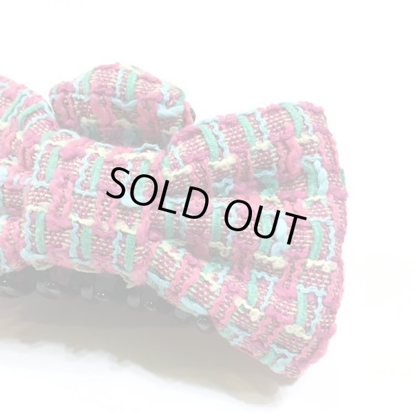 画像3: カラフルピンクなツイードのリボンバンスクリップ (3)