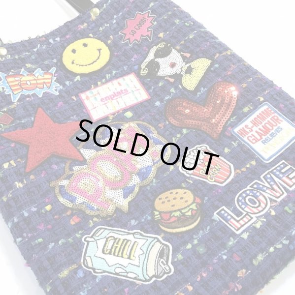 画像2: ブルーマルチなツイードのワッペントート (2)