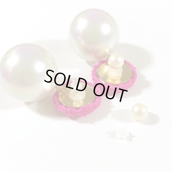 画像6: ツイードと巨大パールのピアス☆フーシャピンク（イヤリング可） (6)