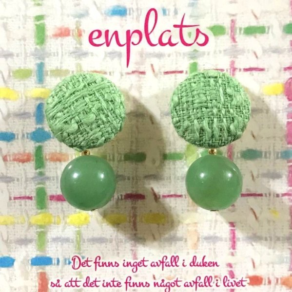 画像5: ツイードと天然石のイヤリング☆1粒グリーンアベンチュリン(ピアス可) (5)