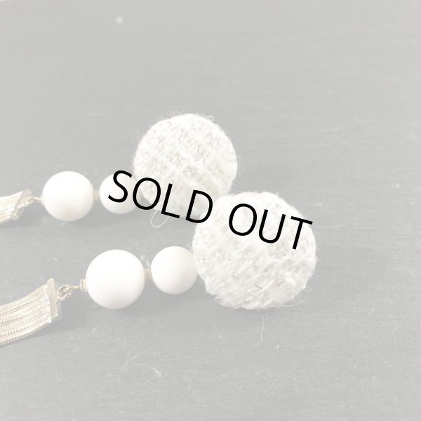 画像4: ツイードと天然石のピアス☆ホワイトチェーン (4)