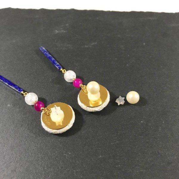 画像4: ツイードと天然石のピアス☆ロングラピス (4)