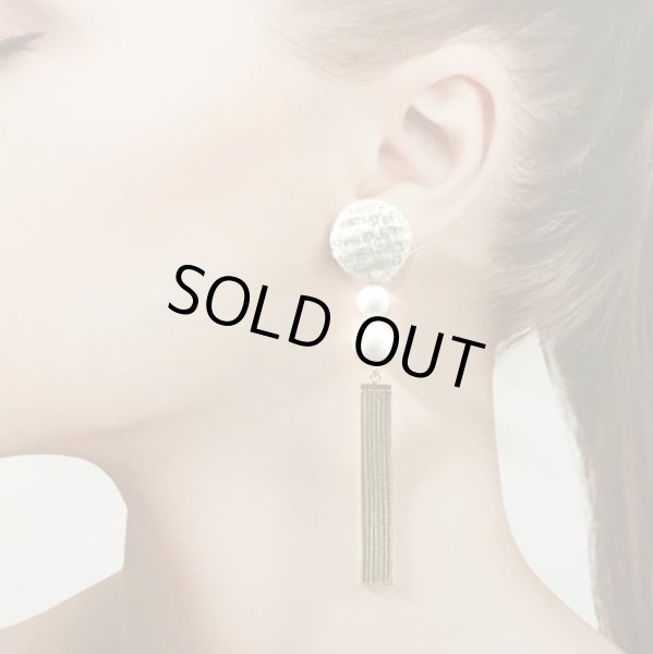 画像2: ツイードと天然石のピアス☆ホワイトチェーン (2)