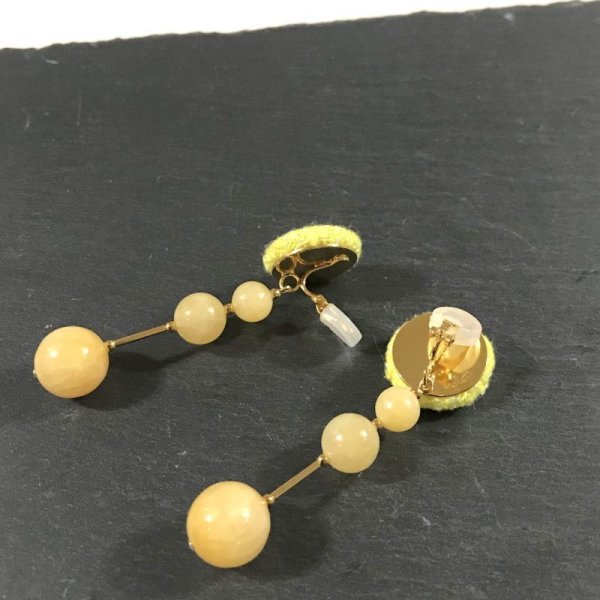 画像5: ツイードと天然石のスティックイヤリング☆イエロー（ピアス可） (5)
