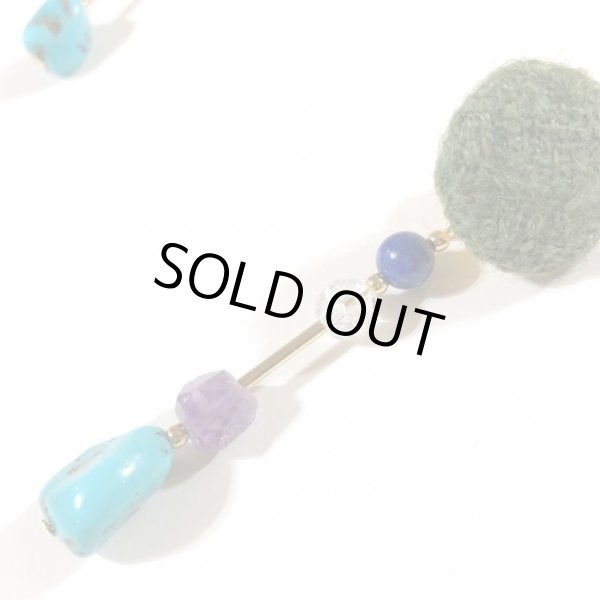 画像4: ツイードと天然石のイヤリング☆オリーブターコイズ (4)