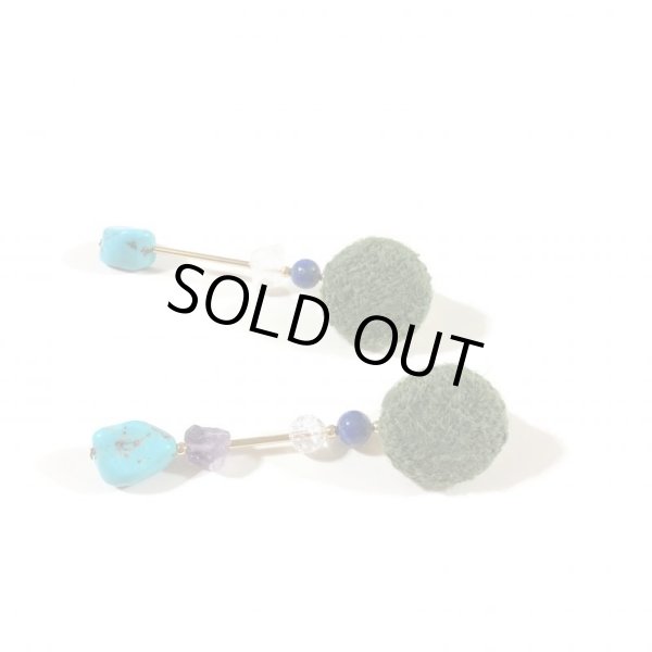 画像3: ツイードと天然石のイヤリング☆オリーブターコイズ (3)