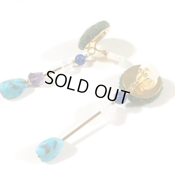 画像5: ツイードと天然石のイヤリング☆オリーブターコイズ (5)