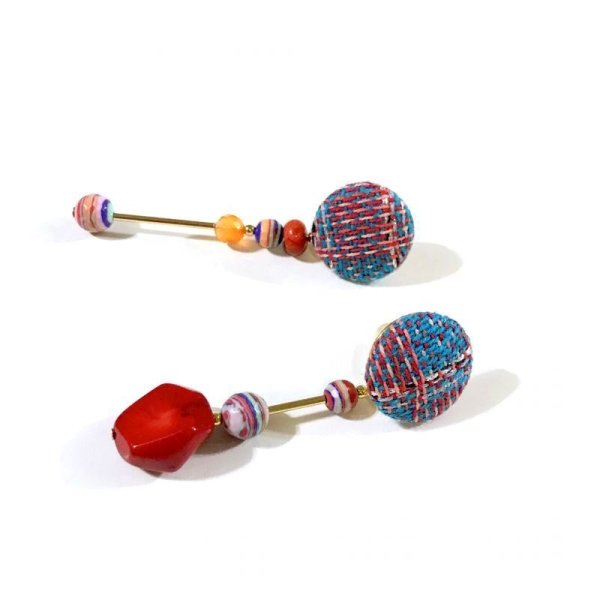 画像3: ツイードと天然石のピアス☆マルチ (3)