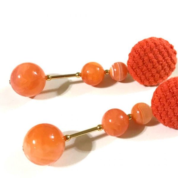 画像4: ツイードと天然石のスティックピアス☆オレンジ（イヤリング可） (4)