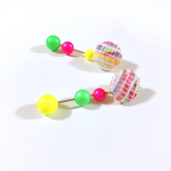 画像5: ツイードとネオンのスティックイヤリング☆マリア(ピアス可) (5)