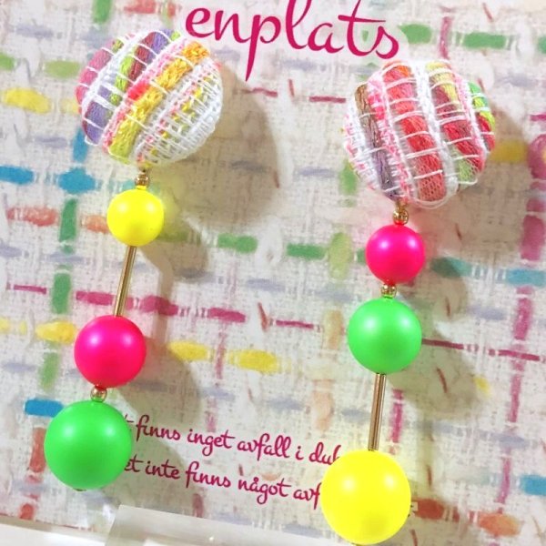 画像8: ツイードとネオンのスティックイヤリング☆マリア(ピアス可) (8)