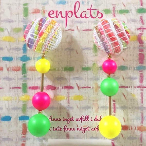 画像7: ツイードとネオンのスティックイヤリング☆マリア(ピアス可) (7)