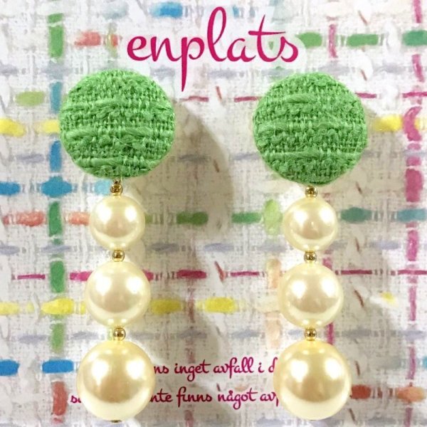 画像6: ツイードと3段パールのイヤリング☆グリーン（ピアス可） (6)