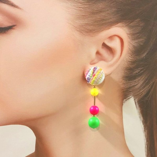 画像3: ツイードとネオンのスティックイヤリング☆マリア(ピアス可) (3)