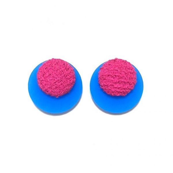 画像3: ツイードとアクリルの耳飾り　ターコイズ×フーシャ（イヤリング・ピアス可） (3)