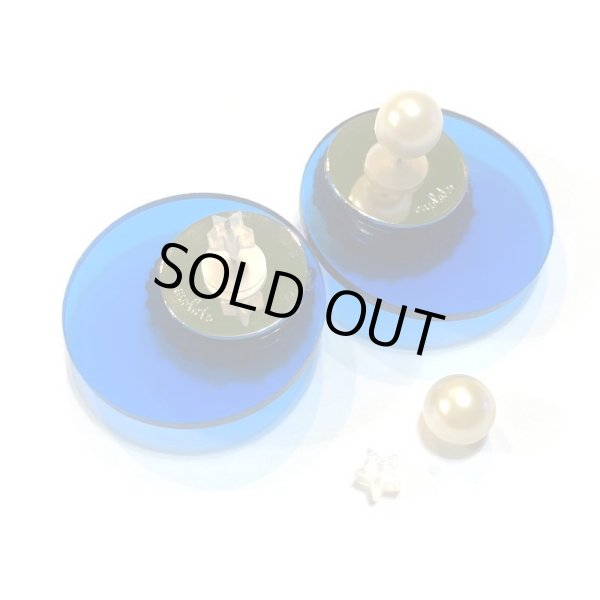 画像7: ツイードとアクリルの耳飾り　クリアブルー×ネイビー（イヤリング・ピアス可） (7)