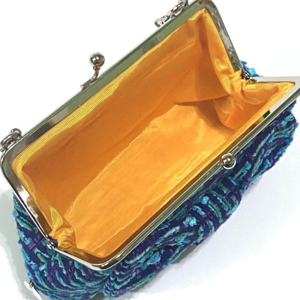 画像9: ブルーブルーなツイードのクラッチ15★チェーン&リボン付 (9)