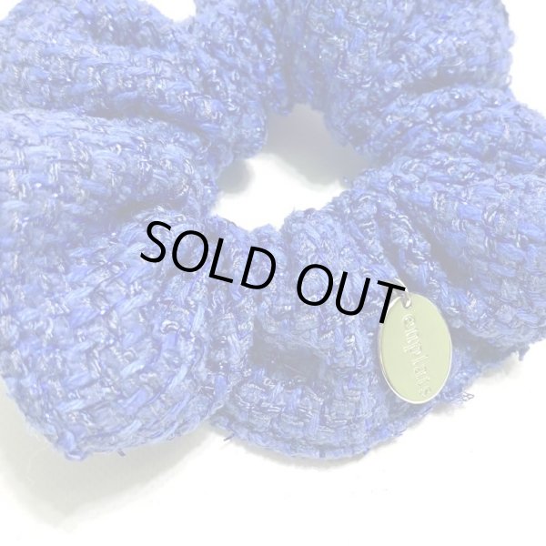 画像2: ラメ入りの青いツイードのシュシュ (2)