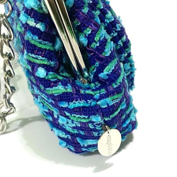 画像8: ブルーブルーなツイードのクラッチ15★チェーン&リボン付 (8)