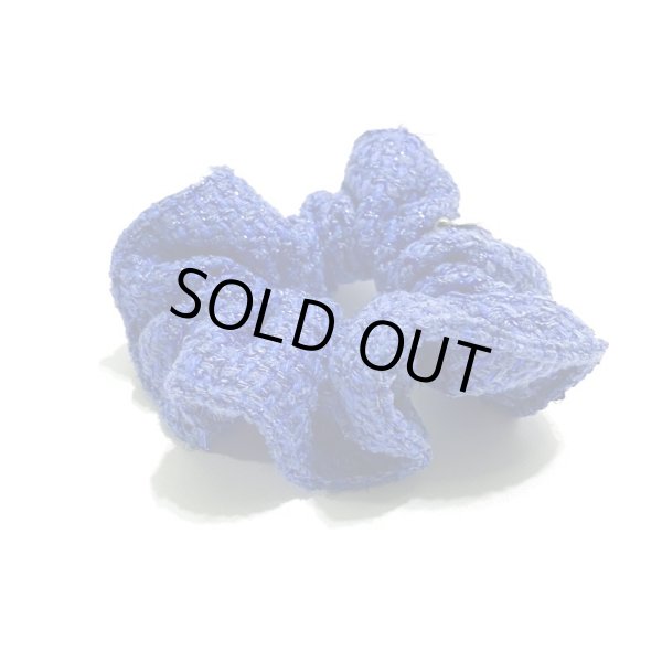 画像5: ラメ入りの青いツイードのシュシュ (5)