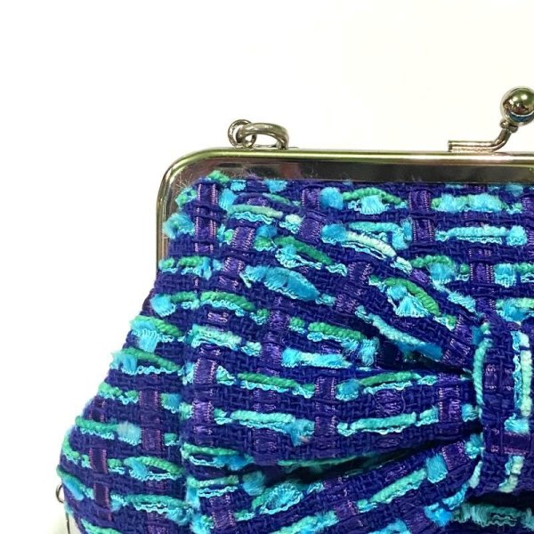 画像5: ブルーブルーなツイードのクラッチ15★チェーン&リボン付 (5)