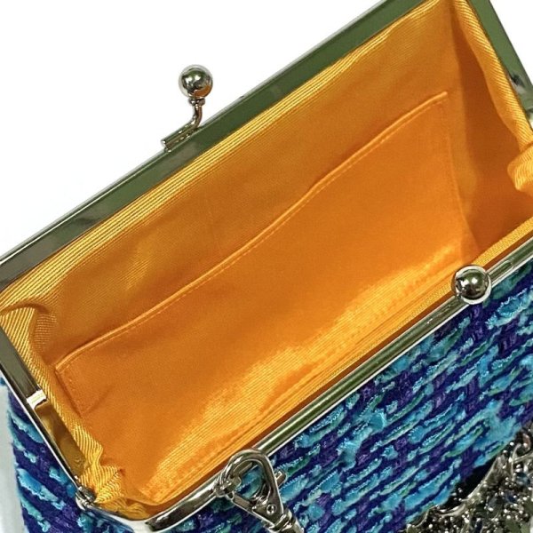 画像10: ブルーブルーなツイードのクラッチ15★チェーン&リボン付 (10)