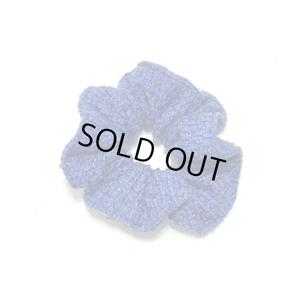 画像3: ラメ入りの青いツイードのシュシュ (3)