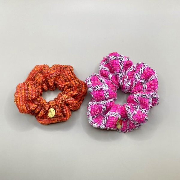 画像7: オレンジと赤のツイードのシュシュ　ミニ (7)