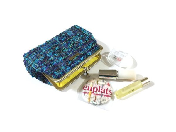 画像8: メタリックなツイードのクラッチ12★チェーン＆リボン付 (8)