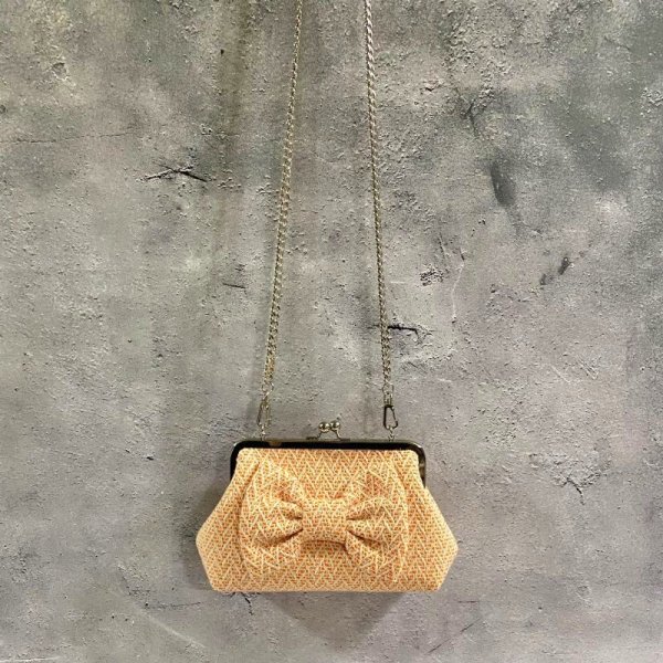 画像9: オレンジのツイードクラッチ18★リボン付 (9)