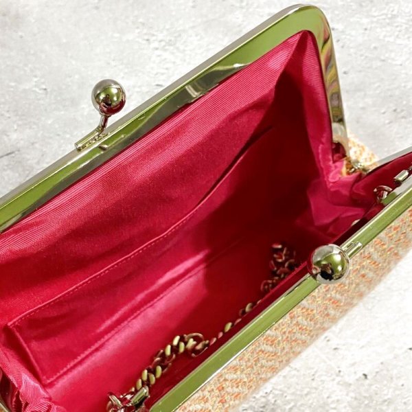 画像8: オレンジのツイードクラッチ18★リボン付 (8)